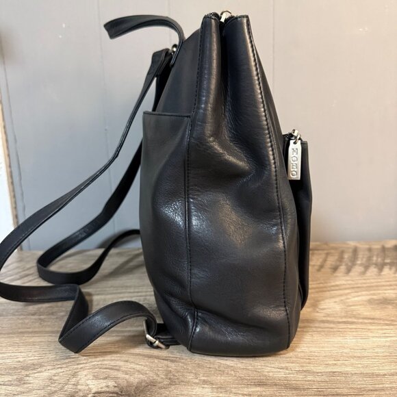 HOBO International Black Polished Leather Small Backpack 90s Y2K - Picture 2 of 10